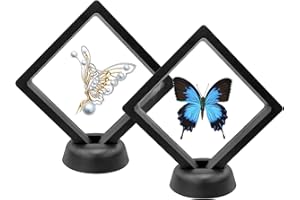 YouHaozhai 2 Pcs Floating Display Case 3D Coin Frame with Stand Black Plastic Square Display Cases PE Film for Securing Keepsakes Jewelry Challenge Coin Medal Antique