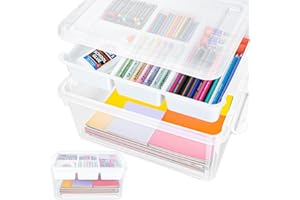 TERGOO 17QT Multipurpose Plastic Storage Organizer Box with Removable Tray, Stackable Craft Organizers and Storage Bins with Lid, Clear Art Storage Container for Organizing Playdoh, Crayon (Clear)