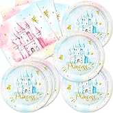 40Pcs Princess Party Decorations Pink and Blue Castle Plates Princess Dessert Plates Napkins for Princess Castle Birthday Party Supplies