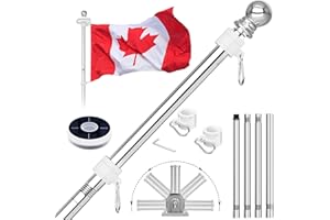 ZMTECH 5 FT Flag Pole Kit with Solar Light – Stainless Steel Outdoor Set Featuring 180° Adjustable Holder, Tangle-Free Design