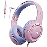 acer Kids Headphones Wired for School - Over-Ear 85/94dB Volume Limiter 3.5mm Jack Foldable Stereo Sound Headset for Toddlers Girls Boys Travel Learning Entertainment Tablet Kindle iPad PC,Pink Purple