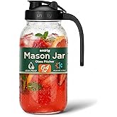 SMIRLY 64 oz Mason Jar Pitcher,Glass Pitcher with Wide Mouth,Water Jug with Double Leak Proof Lid for Iced Coffee,Hot Water,Breast Milk