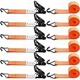 SALUINOKI 6 Pack 2 inch Ratchet Straps Heavy Duty J Hook 2 in x 15ft with Strong Ratcheting, Cargo Load Tie Down Strap 2200lbs Working Load for Trucks Orange