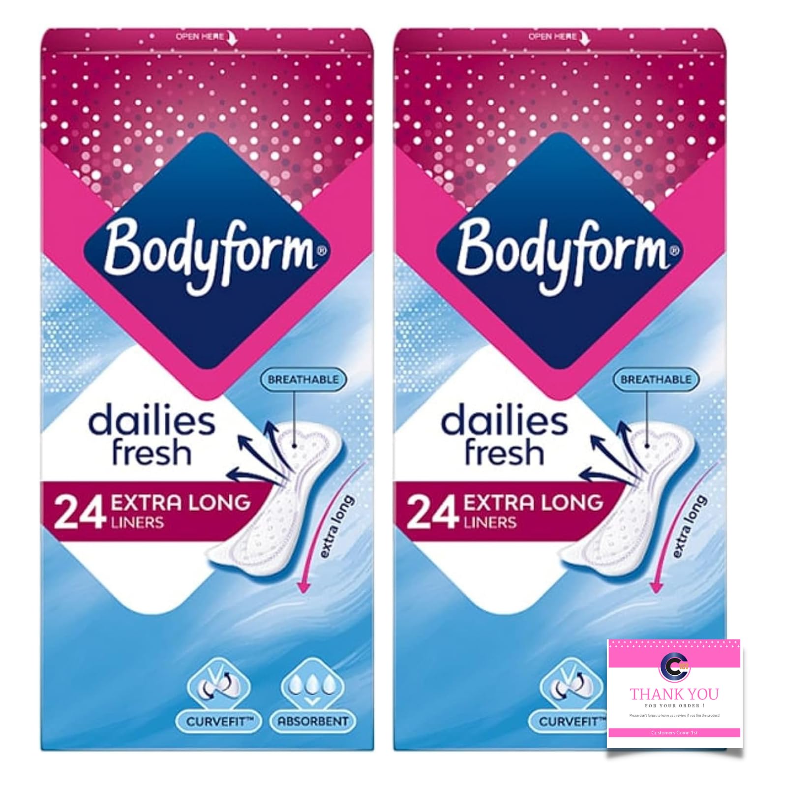 Multiple Bodyform Extra Long Panty Liners, 24 Count (Pack of 2)