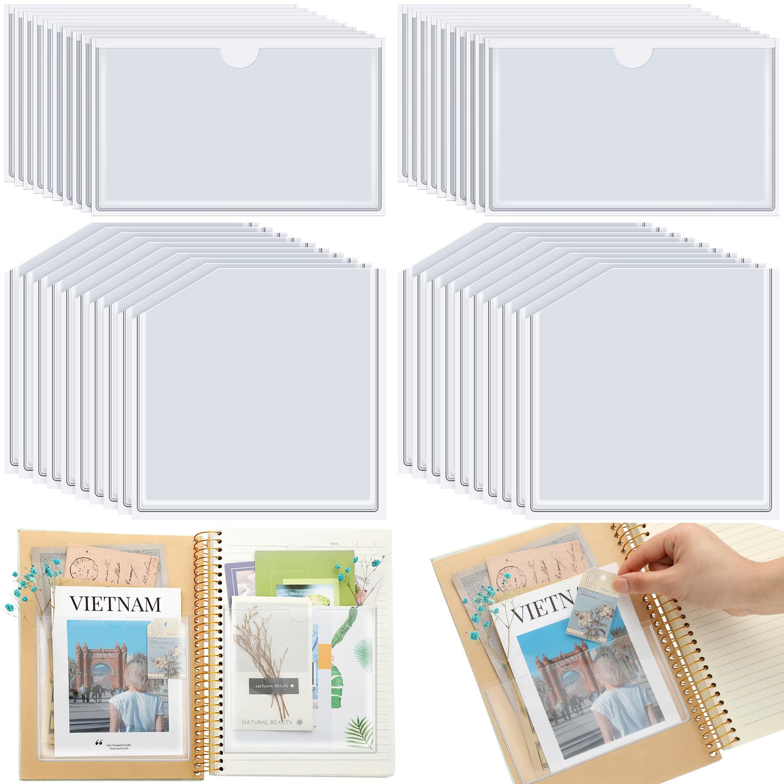 Photo 1 of Junkin 40 Pcs Adhesive Pockets for Planners Index Card Pockets Planner Accessories Folder Self Sticky Clear Ideal Holder Top Open Add Storage Space to Notebooks Journal Office School Vinyl, 2 Styles