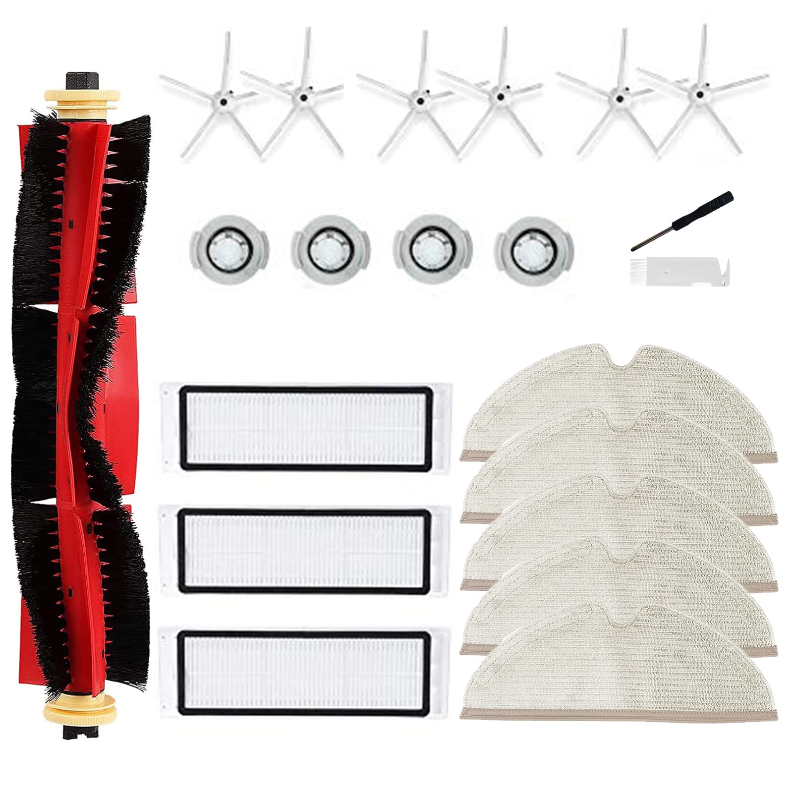 Chuancheng Roller Side Brush Filter for Xiaomi Roborock S6 S60 S65 S5 MAX T6 Vacuum Cleaner Accessories, 1 Roller Brush, 3 Filter, 5 Mop, 6 Side Brush, 4 Water Core