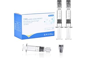 BeHerk 10 Pack 1ml Luer Lock Glass Syringe, Borosilicate Syringes for Liquids, Glue, Oils, Ink, Lab and Crafts Tools without Needle