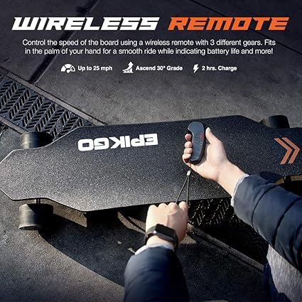 EPIKGO Electronic Skateboard with Dual-Motor Smart Skateboards [7 Ply Bamboo Board, Part No. [SS-K02]] - Portable Cruiser Longboard/Skate Board for Rider, Kids and Adults -Great for Outdoor