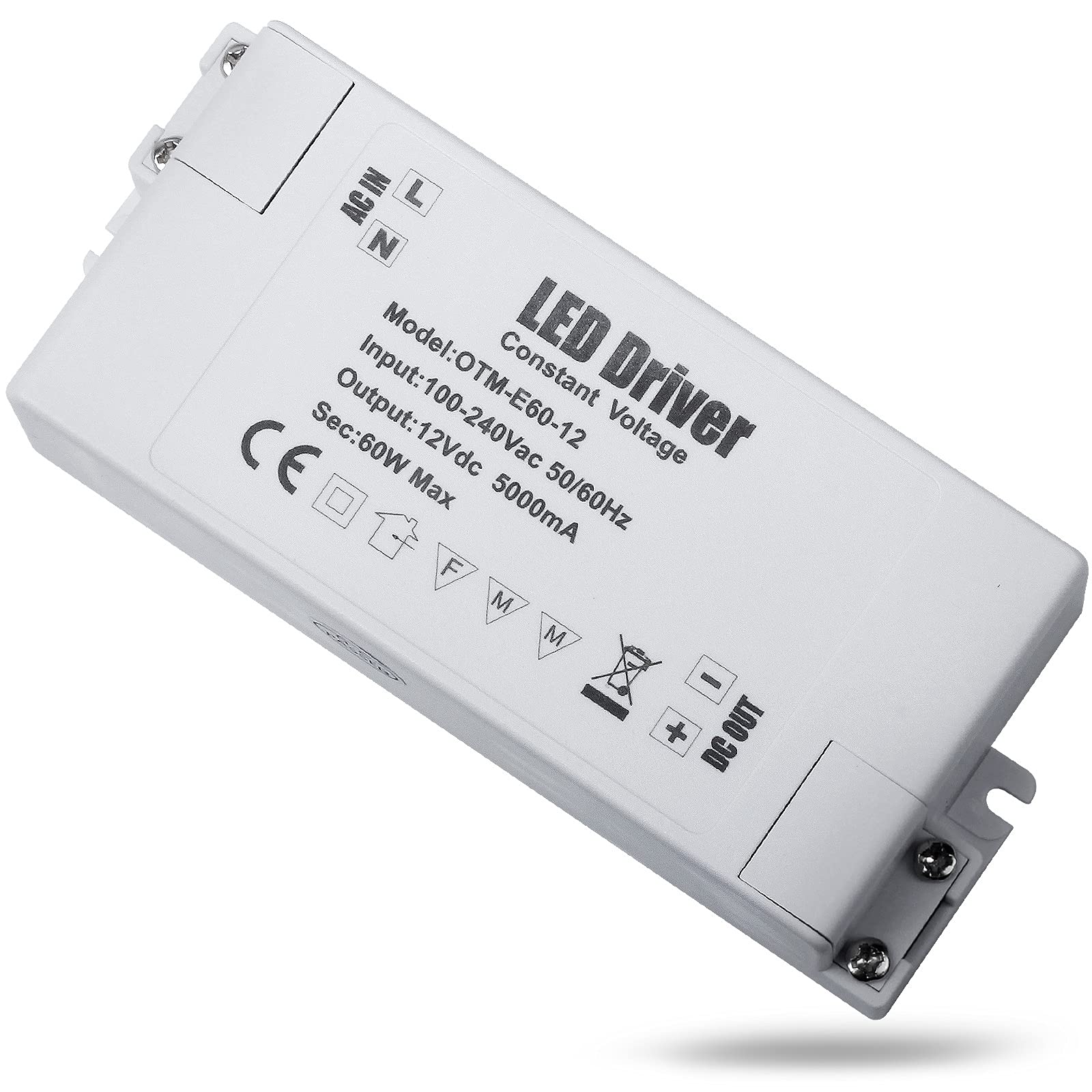 REYLAX 2pcs LED Driver 12V 60W 5A, 240V AC to 12V DC Transformer, Constant Voltage Driver Adapter, Low Voltage Transformers for DIY Light Strips, LED Bulbs and Ring Doorbell