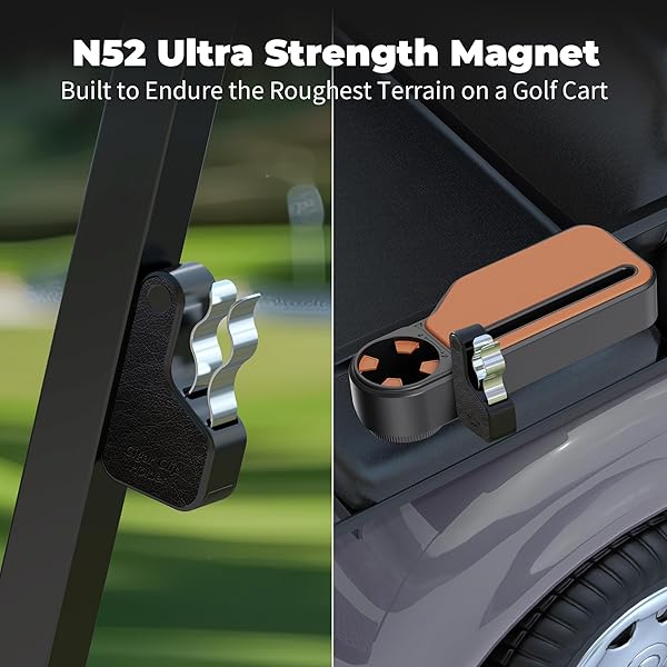 UPGRADED GOLF CART ARMREST WITH OVERSIZED CUP HOLDER & MAGNETIC CLIP – FITS EZGO, CLUB CAR, YAMAHA – WATERPROOF, NO-DRILL INSTALL – UNIVERSAL 1″&1.25″ FRAME – GREAT GOLF GIFT FOR GOLFERS