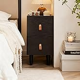 Towood Lifee Narrow Nightstand, Solid Wood Night Stand, Mid Century Modern Side Table, 2 Drawers End Table, Small Bedside Tables for Bedroom, 9.84" W x 15.74" D x 21.65" H, Black