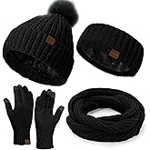 Winter Hats Gloves Scarf Set for Women, Beanie Hat Headband Ear Warmer, Infinity Scarf Touchscreen Gloves for Cold Weather