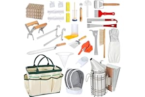 FODMANTAKIN Beekeeping Supplies - 32Pcs Beehive Starter Kit, Bee Smoker Kit for Beekeeping-All Beekeeping Tools and Equipment, Bee Keeping Supplies for Beginners and Professionals