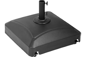 HealSmart 125lb Capacity Fillable Mobile Umbrella Base Heavy Duty Square Market Stand for Outdoor with 4 Wheels for Patio, Deck, Poolside, Black