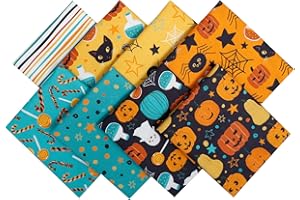 CEYOU Zyoug 8pcs 18 x 22 inches (45 x 55 cm) 100Percent Cotton Fabric, Precut Fat Quarter Fabric Bundles with Multi-Color and Different Pattern for Quilting Patchwork, DIY Craft (Halloween Pattern )