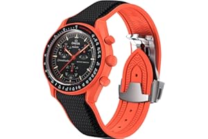 REBANDACE Strap for Omega x Swatch MoonSwatch Watch 20mm,Folding Buckle Band Compatible Omega X Swatch Moonswatch Speedmaster,Curved No Gap Replacement Strap fo Swatch Omega Men Women