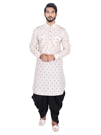 Men's Full Sleeve Regular Fit Casual Collar Solid Pathani Kurta