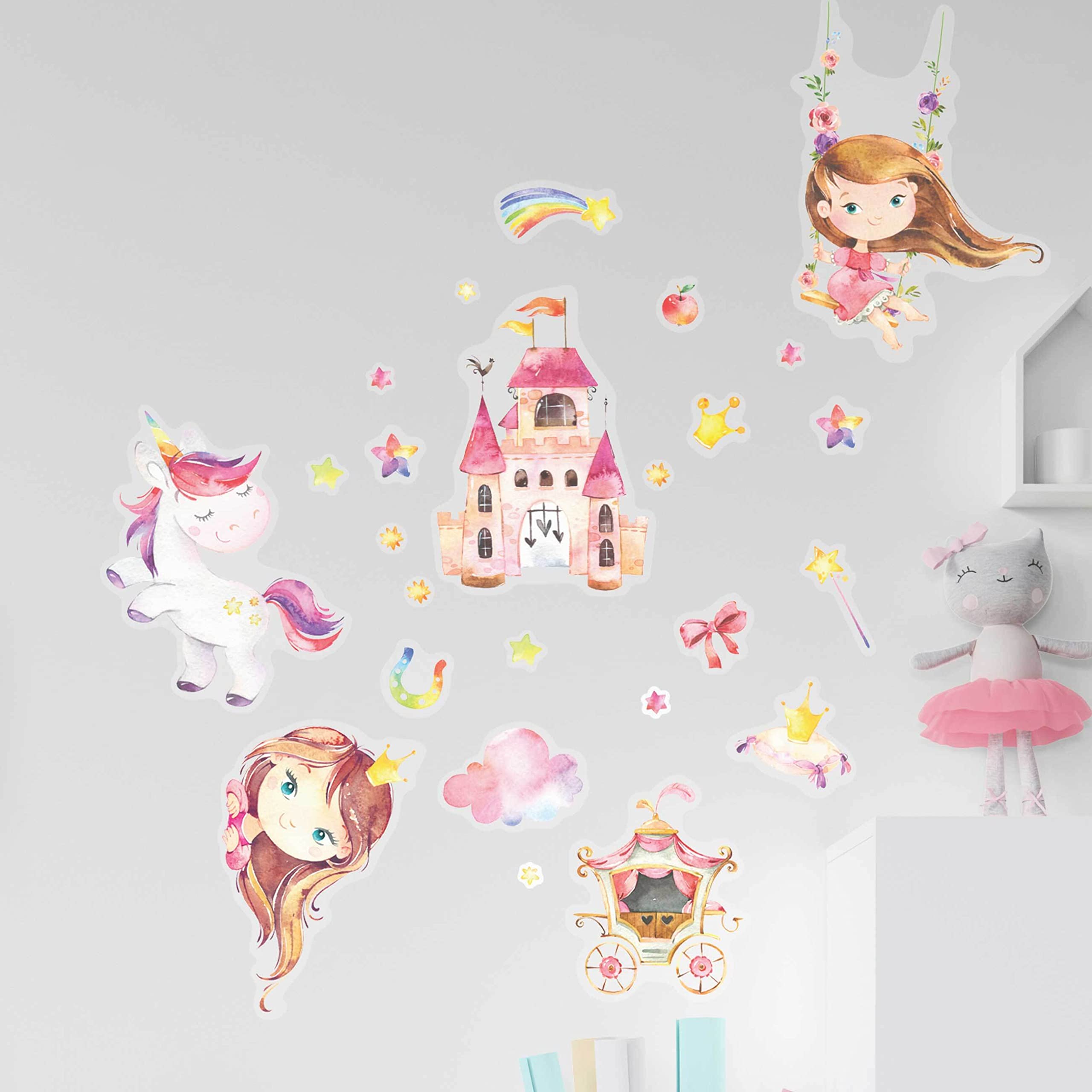 Papierdrachen Wall Tattoos - Wall Stickers for Bedrooms, Children's Room Decoration - 8 Sheets for Children - Wall Decoration - Unicorn - 22 x 30 cm per Sheet - for Boys and Girls - Set 2