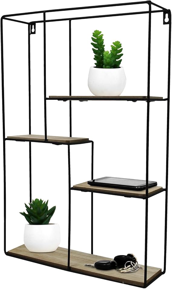 Black Metal Wall Mounted Multi Shelf Storage Organiser Unit Display