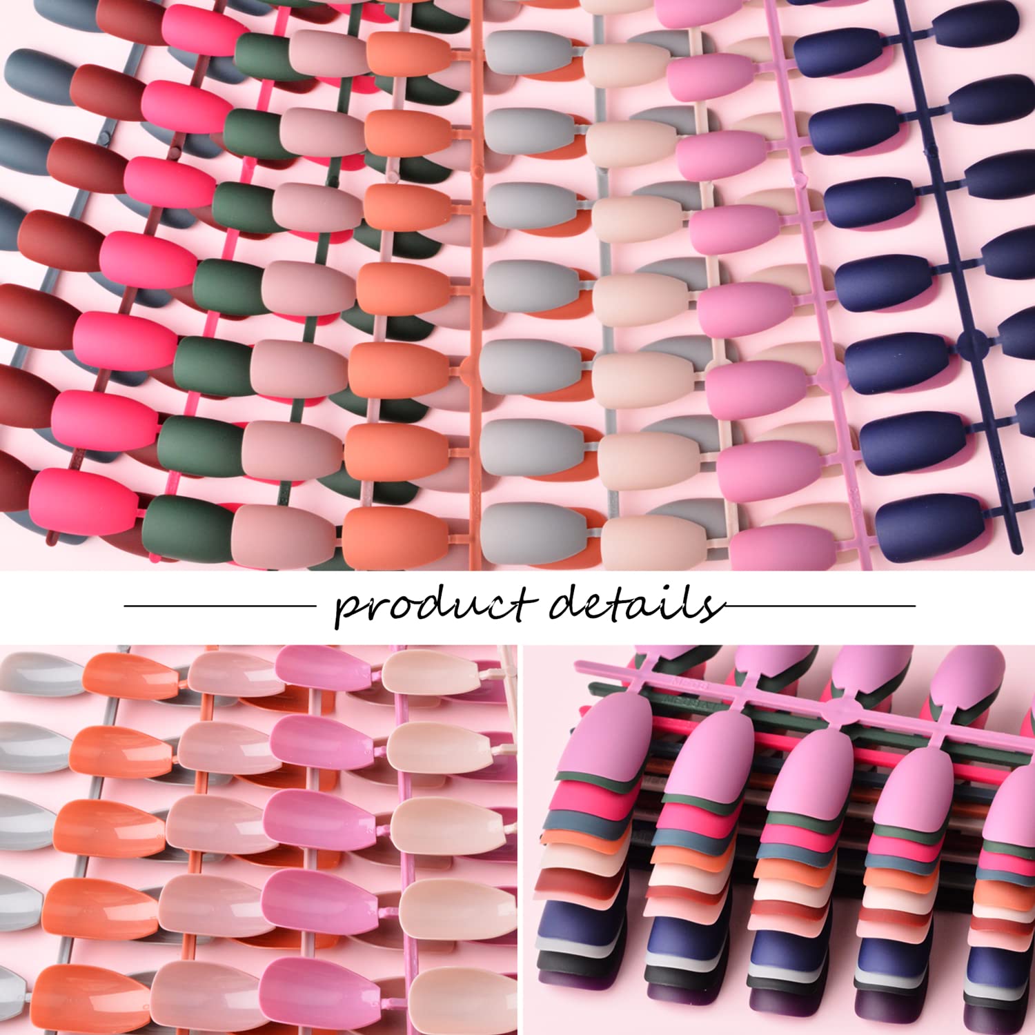 editTime 12 sets/288pcs Solid Colors Matte Acrylic Ballerina Coffin False Nails Full Cover Fake Nails Tips Natural Medium False Nail with a Crystal Nail File (Matte Ballerina) - Image 4