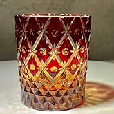 suigetsu Crystal Cut Whiskey Glass, Traditional Japanese Edo Kiriko Style, The colors of the American flag Hand-Cut Glass, Diamond Pattern, for Liquor and Cocktails (Red)
