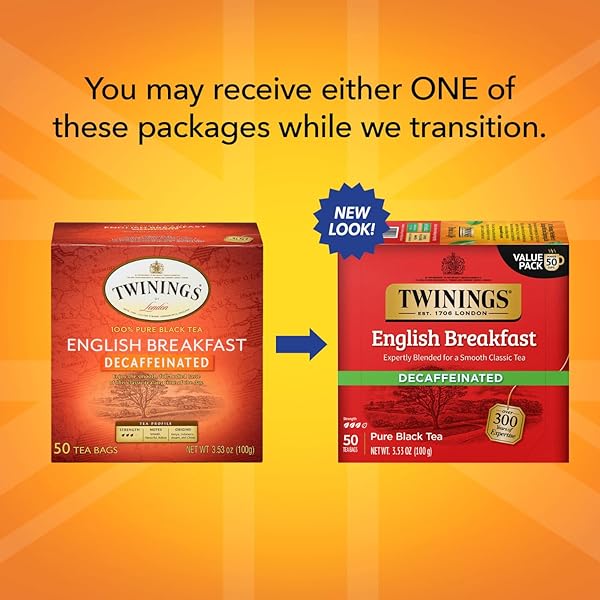TWININGS ENGLISH BREAKFAST TEA, DECAFFEINATED BLACK TEA – LIVELY AND REFRESHING DECAF TEA BAGS INDIVIDUALLY WRAPPED, 50 COUNT