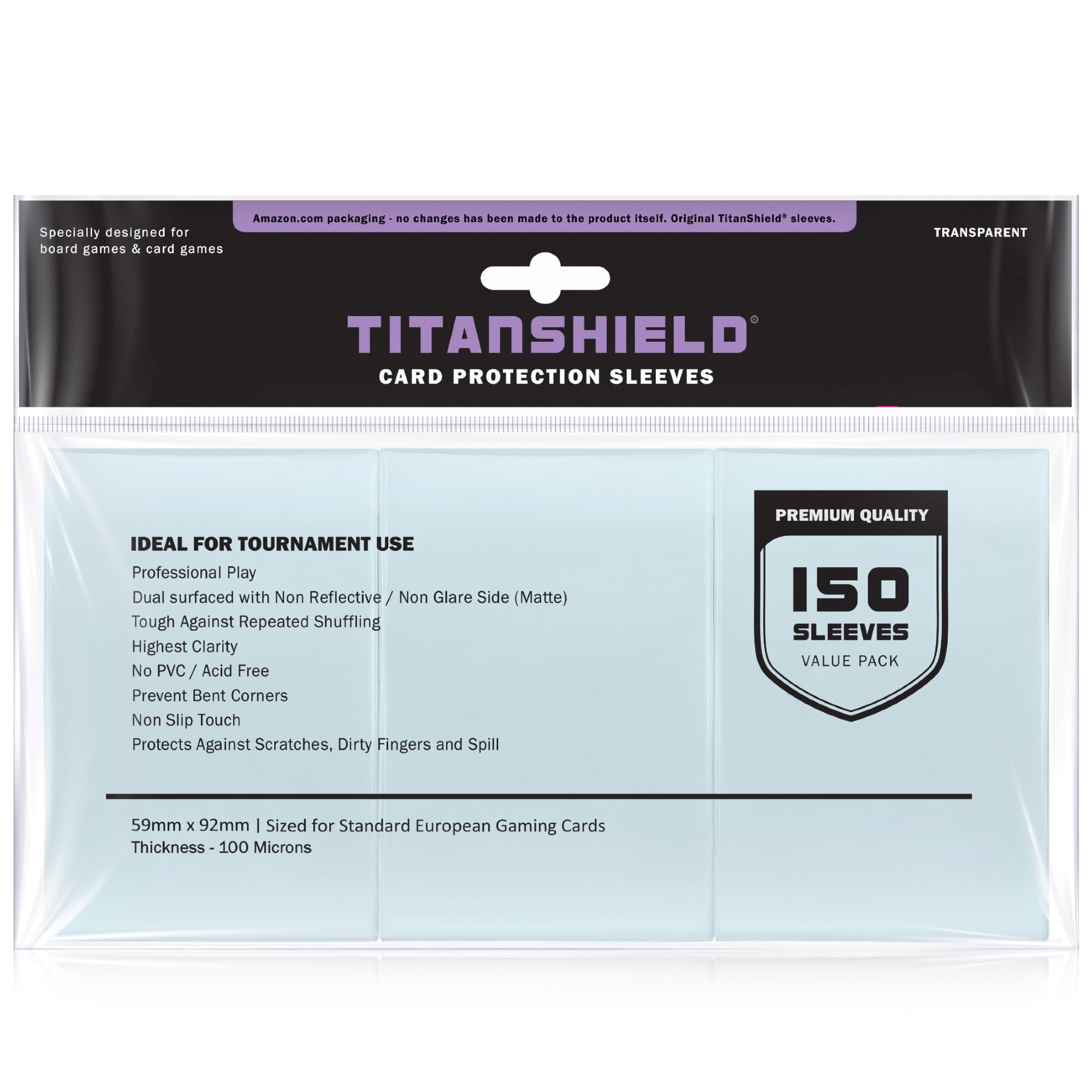 TitanShield (150 Sleeves) Clear Standard European Size Board Game and Matte Card Sleeves