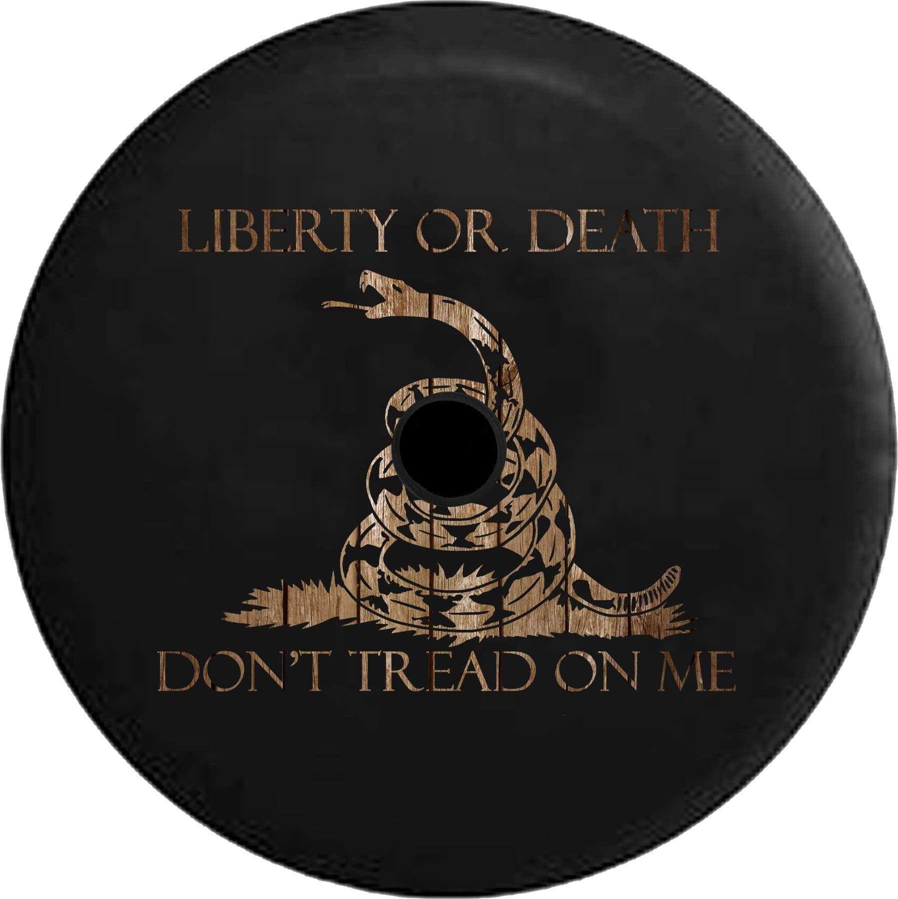 American Unlimited JL Spare Tire Cover Liberty or Death DTOM Snake Barn Wood JL Spare Tire Cover with Backup Camera Hole Black 32 inch
