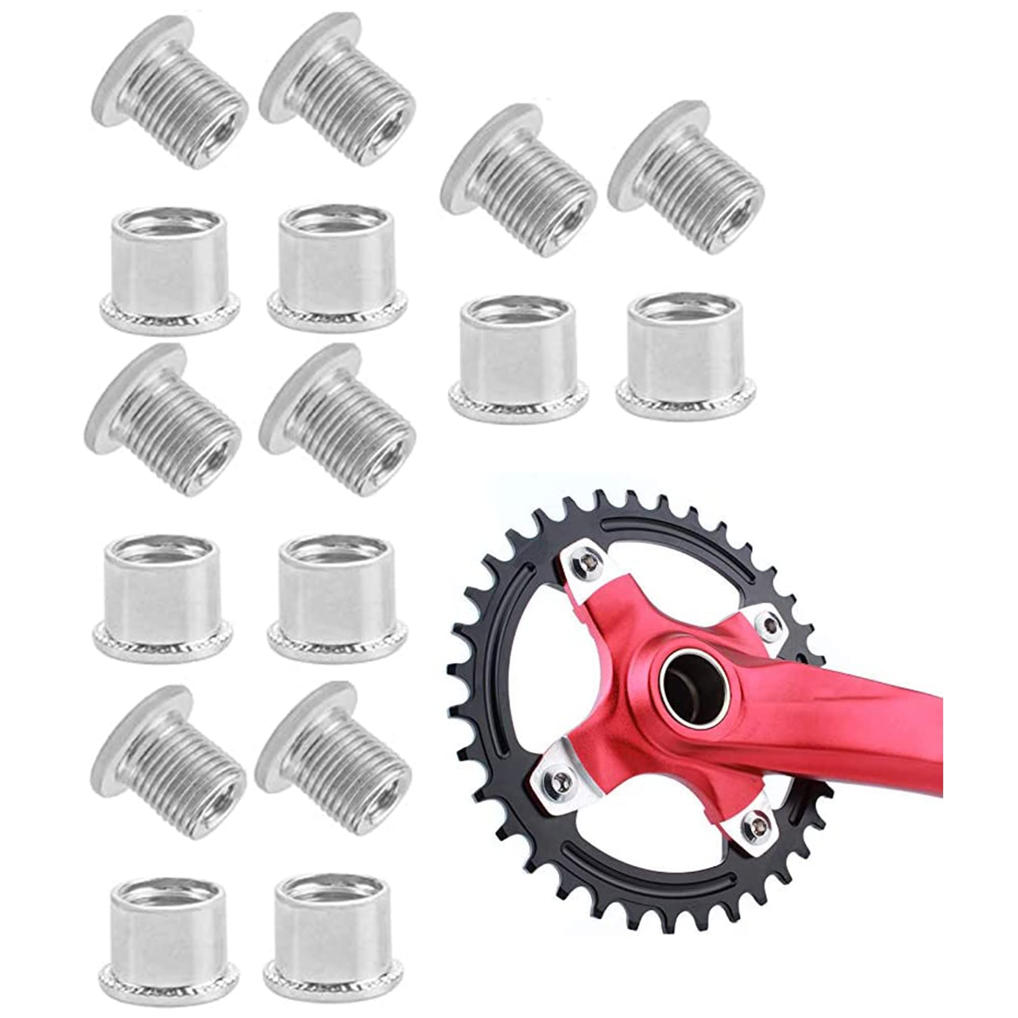 YANRU Pack of 8 Chainring Screws, Double Chainring Screws, Bicycle Crank Bicycle Double Disc Nails, Stainless Steel Double Chain Wheel Screws, Mountain Bike Crank Set for MTB Road Bike (Silver)