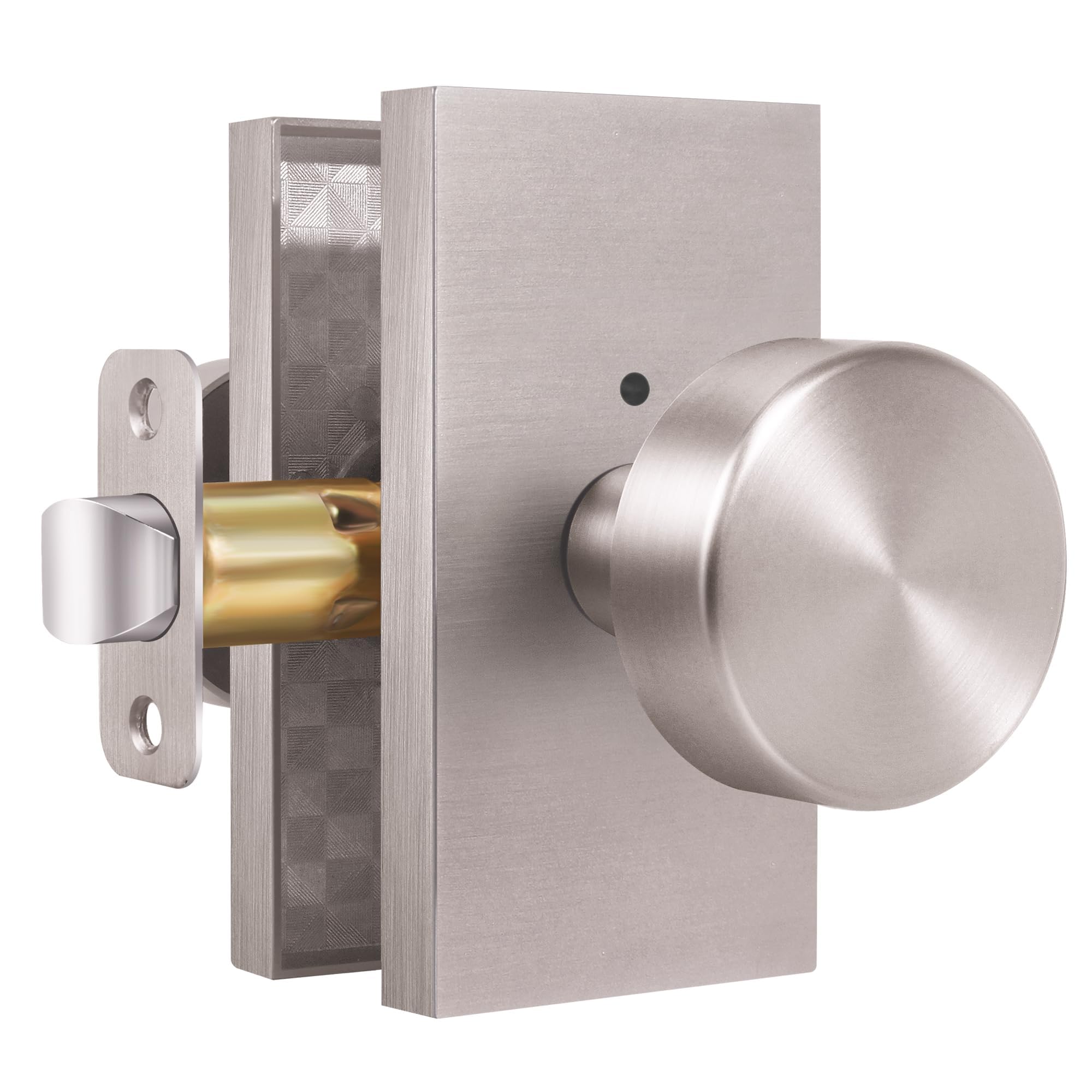 Photo 1 of Newlaking Brushed Nickel Zinc Alloy Privacy Door Knob with Lock, Heavy-Duty Round Handle with Rectangle Frame, Bedroom Bathroom Interior Quick Installation Lock Set, 1 Pack