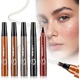 Microblading Eyebrow Pen 4-Tip Micro-Fork Pencil for Hair-Like Strokes | Waterproof Formula, 3D Long Lasting, 5 Colors, Natural Makeup Effect, Precise Application