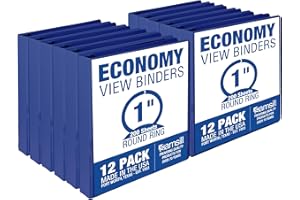 Samsill 1 Inch 3 Ring Binders, Made in USA, Economy Round Ring, Clear View Cover, 200 Sheet Capacity - for School, Home, Office - Blue, 12 Pack
