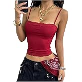 RoseSeek Women's Lace Crop Camisole Tops Fitted Spaghetti Strap Tank Top Basic Cami Shirts