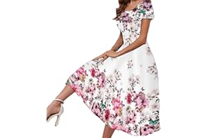 LFEOOST Maxi Dresses for Women 2023 Casual Short Sleeve Crew Neck Floral Long Dress Summer Elegant Party Daily Loose Dress