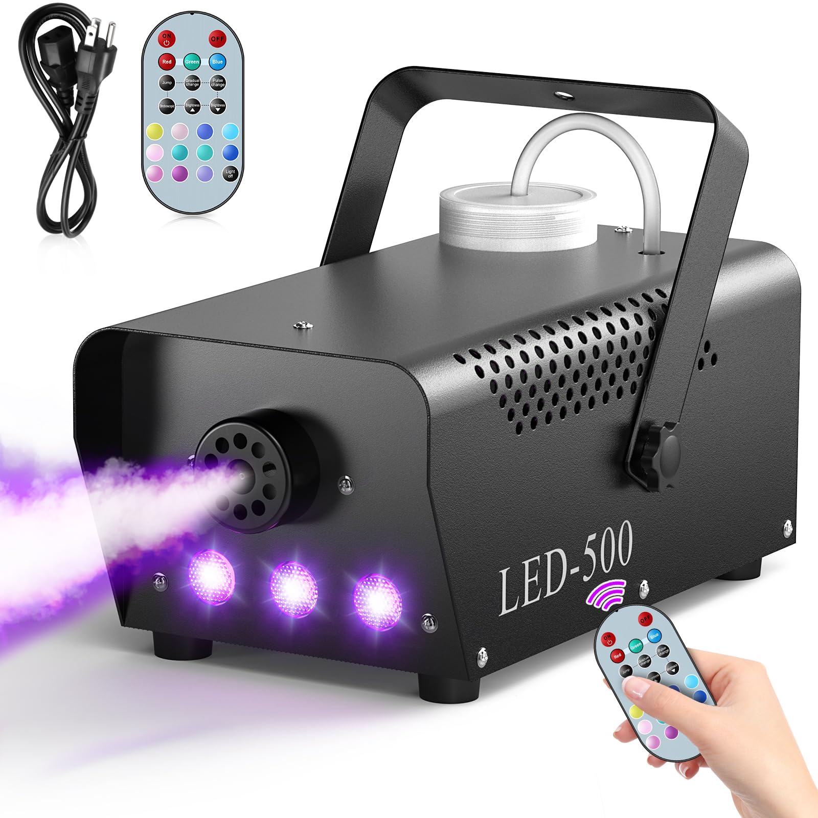 Photo 1 of Fog Machine Halloween, 500W Smoke Machine with 14 LED Lights Color Effect, Wireless Remote Control, for DJ Parties Stage Outdoor Christmas Wedding, Over Temperature Protection, Not Included Fog Juice