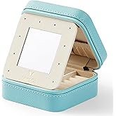 VEE&CO. Women's Day Gifts 2024 Small Travel Jewelry Case, Mini Jewelry Organizer with Mirror Portable Display Storage Jewelry Box for Earrings, Rings, Necklaces, Bracelet for Women Girls (Blue)