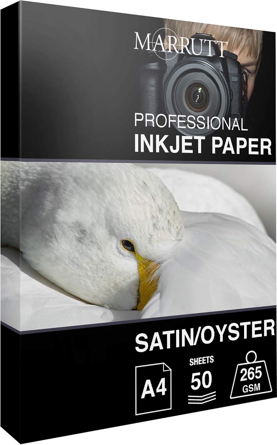 Marrutt 265gsm Pro Photo Satin/Oyster Inkjet Paper: A4-50 Sheets, krem