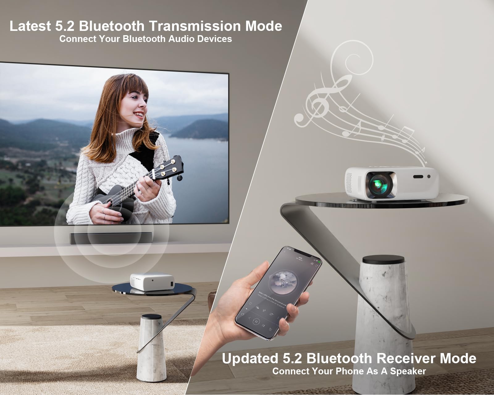 Outdoor Projector 4K Supported 5G WiFi Bluetooth: 19000L 500 ANSI Native 1080P Projector, 4D/4P Keystone 450'' & 50% Zoom Sovboi Mini Movie Projector, SOI-Smart System Portable Projector for Phone/PC