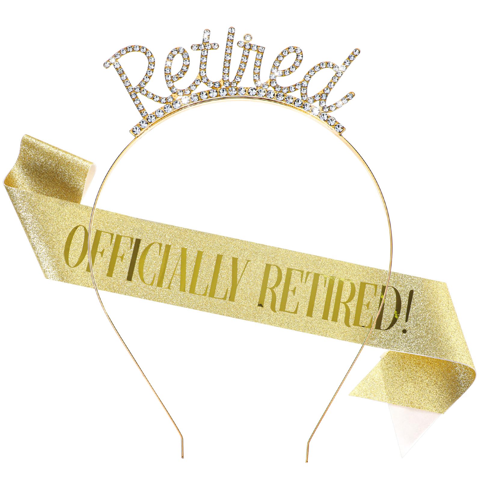 Classicseali 2pcs Retirement Sash for Women, Retirement Sash and Retirements Tiara,Classic Retirements Decorations for Women, Gold