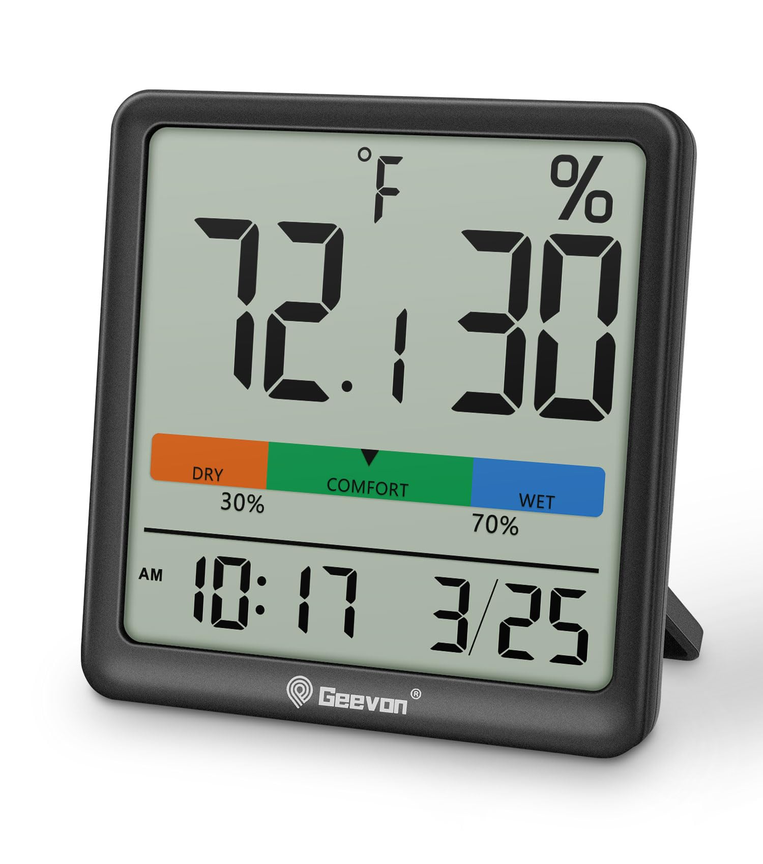 Photo 1 of Geevon Digital Indoor Thermometer Hygrometer, Wireless Temperature Humidity Meter with Comfort Index, 1*AAA Battery, Calendar, Small Room Temperature Monitor for Home, Greenhouse, Bedroom, Black