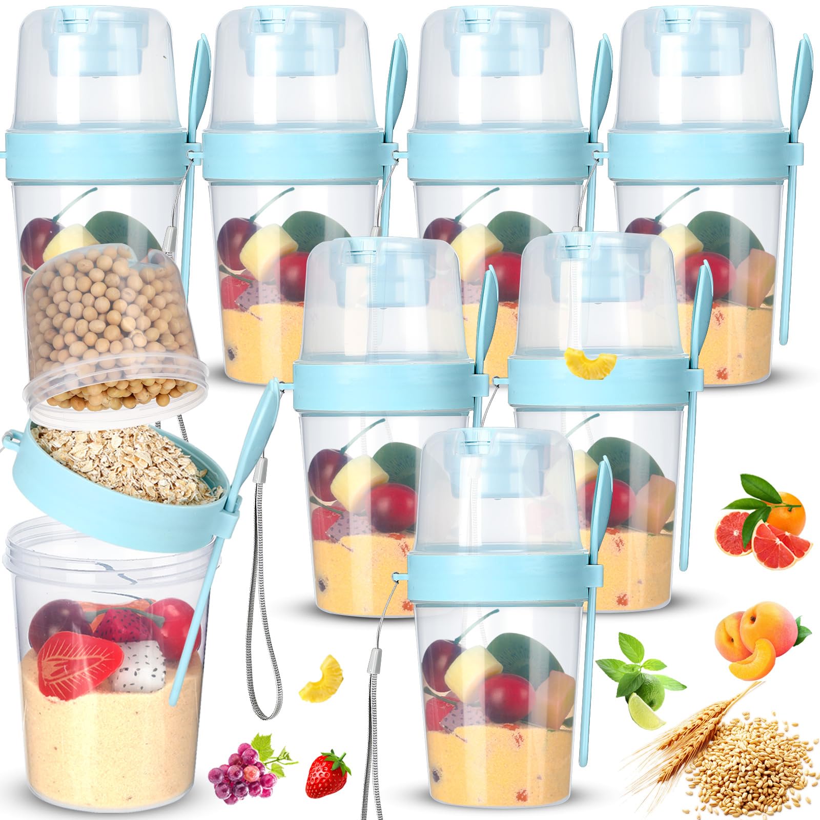 Photo 1 of Mifoci 8 Pcs 27 oz Portable Cereal Cup Overnight Oats Container with Lid and Spoon for Yogurt Salad Fruit Oatmeal Cereal Overnight Oats Breakfast Vegetable Snack Cup(Blue)