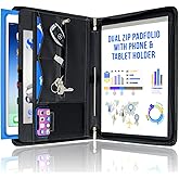 STYLIO Zipper Padfolio Portfolio Binder Organizer | Faux Leather Portfolio for Resume, Documents, Phone, Tablet, Business Supplies and Cards | Notebook Organizer with Letter Sized Notepad Included