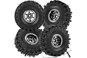 hopsupRC RC 1.0 Beadlock Truck Tires for 1/18 1/24 Trx4m SCX24 RC Crawler,RC Wheels Tires.Aluminum 1.0‘’ Beadlock Wheel Rim&1.0in Tires Tyres.Black(4PCS)