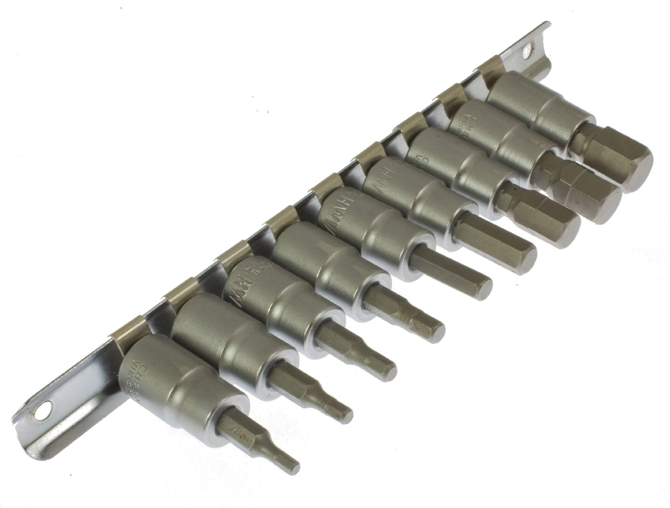 9 Piece 3/8 Drive AF hex bit sockets on Rail.