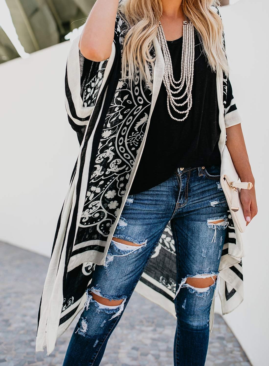 Dokotoo Womens Fashion Spring Loose Loose Open Front Soft Casual Printed Kimonos Bikini Set Swimsuit Cover Up Swimwear Cardigans D Black at  Women’s Clothing store