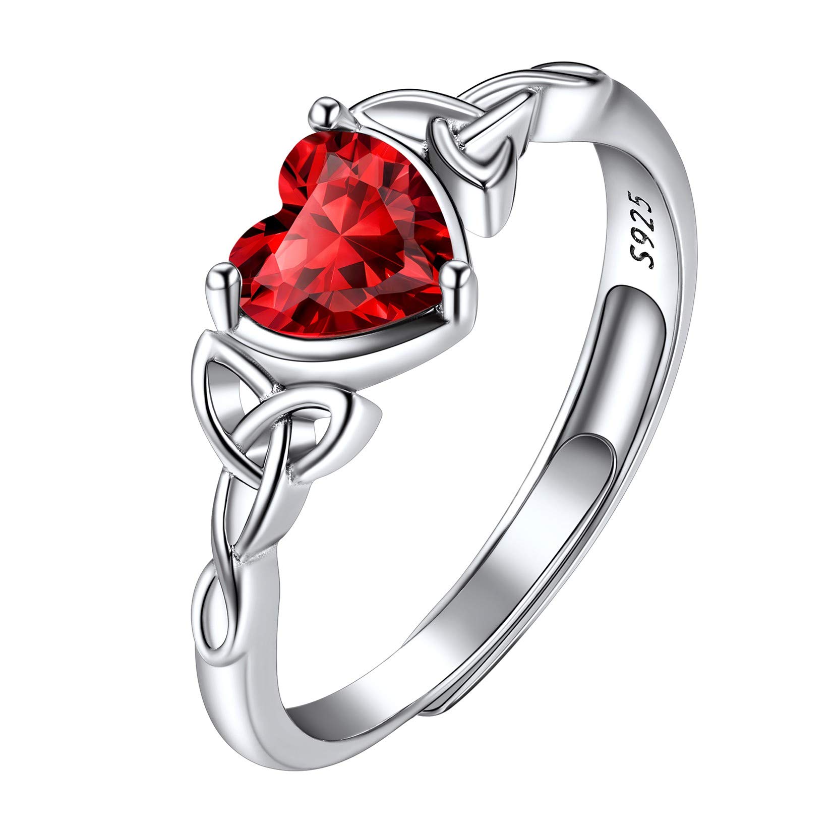 Suplight 925 Sterling Silver Rings January Birthstone Jewellery Garnet Heart Adjustable Celtic Knot Solitaire Promise Engagement Ring for Women