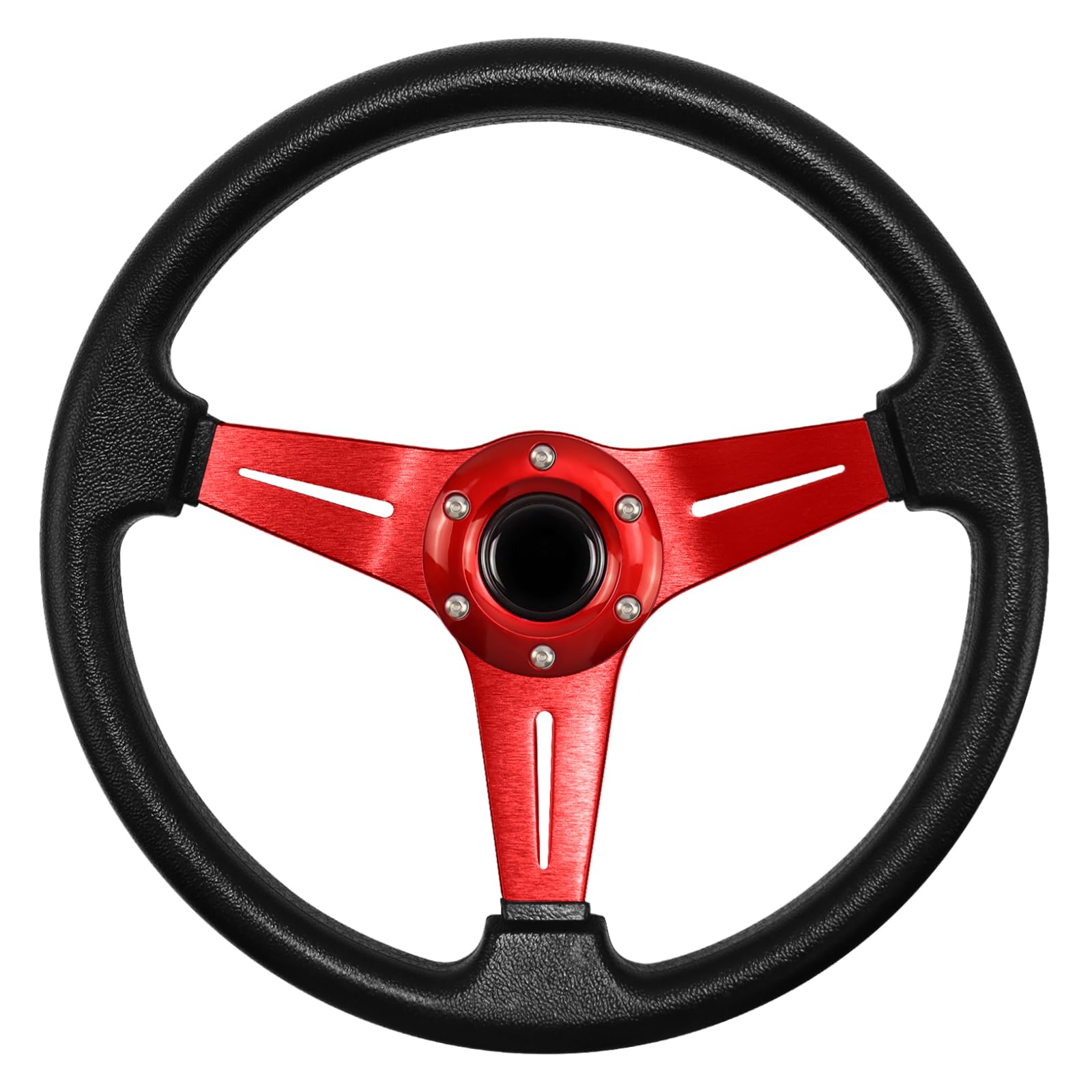 Photo 1 of QYMOPAY Universal Racing Steering Wheel, 13.6 Inch 6 Bolt Anti-Slip Leather and Aluminum Gaming Steering Wheel with Horn Button for Racing/Car Sim Driving/JDM Sports Racing Steering Wheel