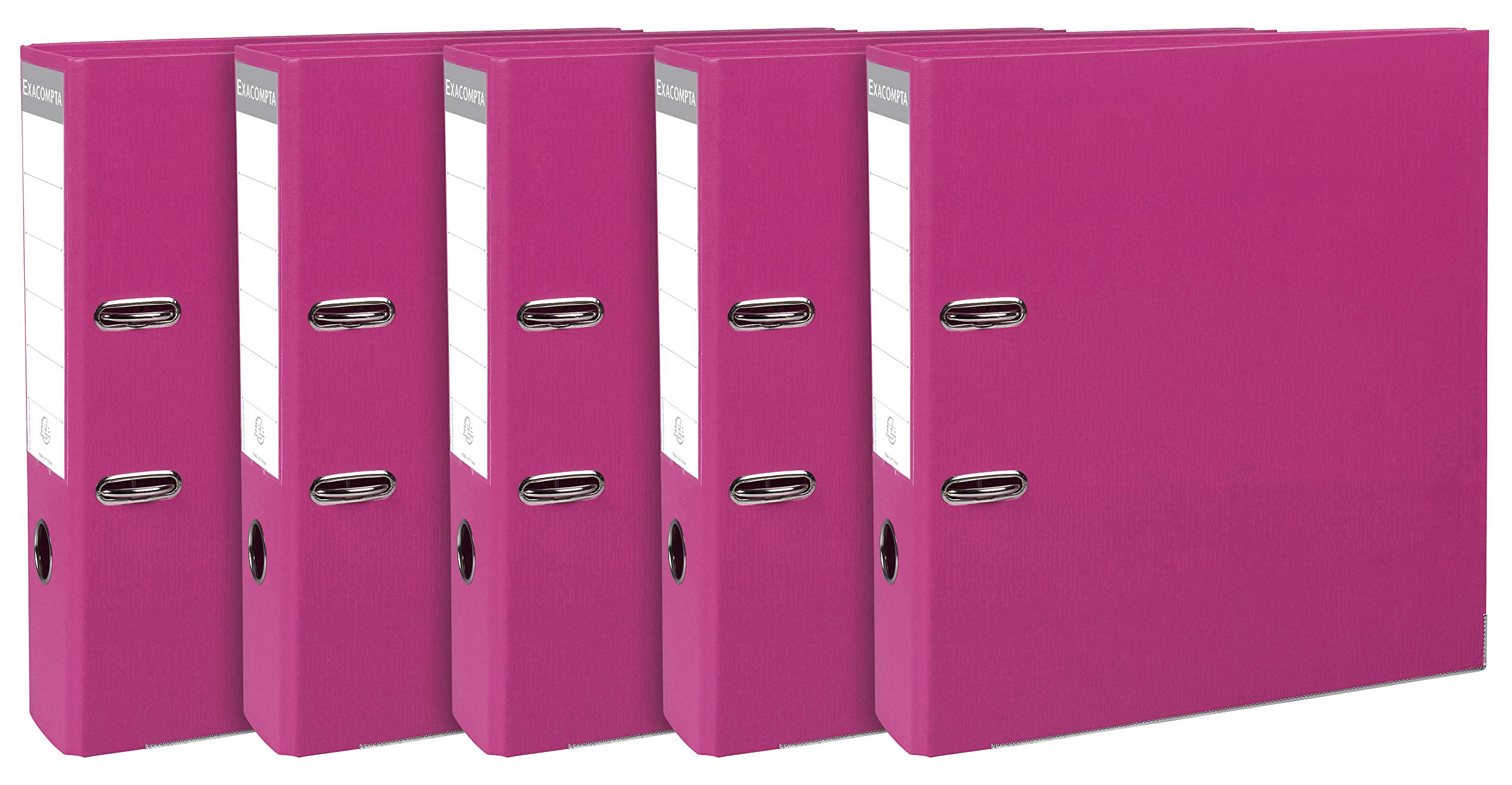 Exacompta - Ref 53359SE - Prem'Touch Mechanical Lever Arch Files - Suitable for A4 Documents, 80 mm Spine, Polypropylene Coated Cardboard - Raspberry (Pack of 5)