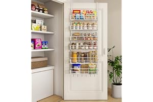 Over The Door Organizer, Pantry Door Hanging Storage and Organizers, 6 Adjustable Baskets Heavy-Duty Metal Wall Mount Spice R