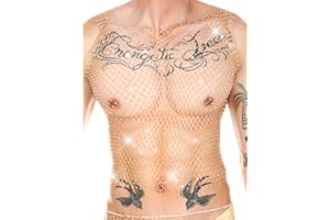 Kaei&Shi Rhinestone Mens Tank Tops Sheer Mesh See Through Fishnet Sparkly Rave Outfit Festival Crop Men Shirt Sexy Club Party